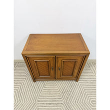 Load image into Gallery viewer, MCM Cabinet Brass Pulls Checker Panel Doors Vintage Mid-Century Storage