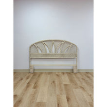 Load image into Gallery viewer, Vintage White Wicker Arched Queen Headboard Coastal Boho Hollywood Regency