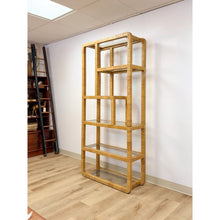 Load image into Gallery viewer, Coastal Etagere Rattan Wrapped Milo Baughman Style Five Tier Glass Shelf MCM