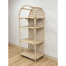 Load image into Gallery viewer, Vintage Arched Blonde Rattan Lattice Etagere Coastal Boho Hollywood Regency