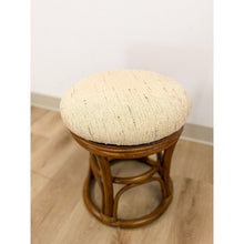 Load image into Gallery viewer, Vintage Rattan Swivel Stool Beige Upholstered Coastal Boho Ottoman