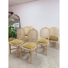 Load image into Gallery viewer, Set of 6 Vintage Cane Dining Chairs Coastal Chic w/ Captains Chairs Hollywood