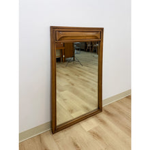 Load image into Gallery viewer, Vintage MCM Walnut Wood Mirror, Bowtie Detail Rectangle Wall Mirror Mid Century