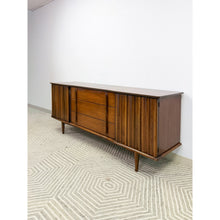 Load image into Gallery viewer, Rare United Furniture MCM Long Dresser Intricate Wood Pulls Vintage Lowboy