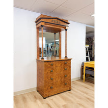 Load image into Gallery viewer, Vintage Faux Burlwood Traditional Entry Console Mirror 4-Drawer Brass Cabinet