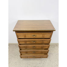Load image into Gallery viewer, Dixie MCM Tallboy Dresser Woven Drawer Fronts Brass Pulls Vintage Furniture