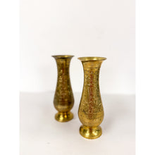 Load image into Gallery viewer, Pair of Vintage Hand Etched Brass Flower Vase Hollywood Regency Vessels MCM