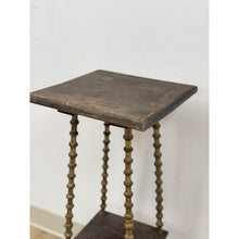 Load image into Gallery viewer, Petite Antique Spool Leg Side Table Two Tier Plant Stand, Pedestal, Wooden Top