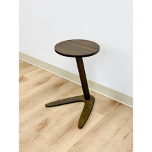 Load image into Gallery viewer, MCM Round Side Table With Boomerang Base Dark Wood Coastal Vintage Accent