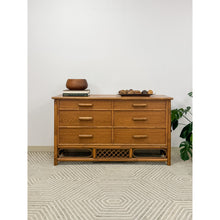 Load image into Gallery viewer, Vintage Petite Rattan 6-Drawer Dresser with Lattice Sides Coastal Boho MCM