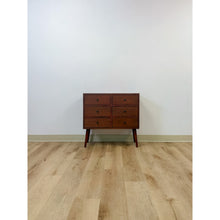 Load image into Gallery viewer, MCM Style Six Drawer Chest Brown Wood Petite Storage for Entryway or Sofa