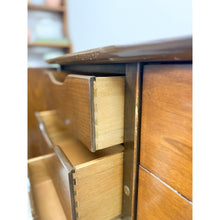 Load image into Gallery viewer, Rare United Furniture MCM Long Dresser Intricate Wood Pulls Vintage Lowboy