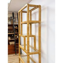 Load image into Gallery viewer, Coastal Etagere Rattan Wrapped Milo Baughman Style Five Tier Glass Shelf MCM