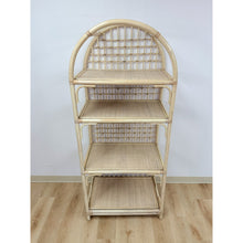 Load image into Gallery viewer, Vintage Arched Blonde Rattan Lattice Etagere Coastal Boho Hollywood Regency
