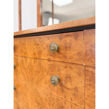 Load image into Gallery viewer, Vintage Faux Burlwood Traditional Entry Console Mirror 4-Drawer Brass Cabinet