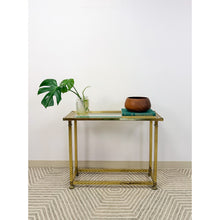Load image into Gallery viewer, Vintage MCM Brass Console Table Glass Top Hollywood Regency Sofa Table Coastal