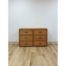 Load image into Gallery viewer, Vintage Coastal Bamboo Six Drawer Dresser Wicker Inlay Storage Regency Chest