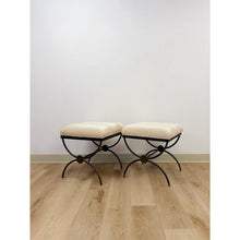 Load image into Gallery viewer, Pair of Swaim Designer Metal and Beige Upholstered Footstools, High Point
