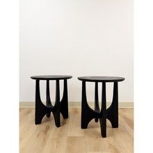 Load image into Gallery viewer, West Elm Solid Wood Black Round End Table Pair Modern Accent Tables