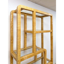 Load image into Gallery viewer, Coastal Etagere Rattan Wrapped Milo Baughman Style Five Tier Glass Shelf MCM