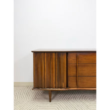 Load image into Gallery viewer, Rare United Furniture MCM Long Dresser Intricate Wood Pulls Vintage Lowboy