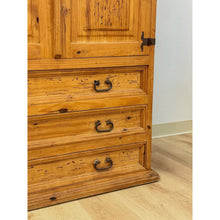Load image into Gallery viewer, Vintage Armoire Knotty Pine Mexican Iron Hardware Coat Rack Three Drawer