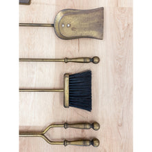 Load image into Gallery viewer, Vintage Brass Fireplace Tool Set 4 Piece Stand Broom Poker Tong Rustic Farmhouse