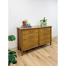 Load image into Gallery viewer, Vintage Davis Furniture MCM Atomic 8 Drawer Dresser With Wood Pulls Clean Lines