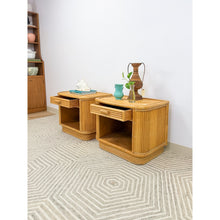 Load image into Gallery viewer, Pair of Blonde Ribbed Pencil Reed Rattan Nightstands Coastal Hollywood Regency