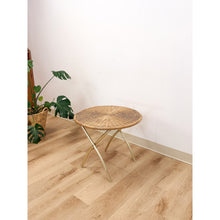 Load image into Gallery viewer, Vintage Wicker and Chrome Woven Folding Side Table Coastal Boho Accent Table