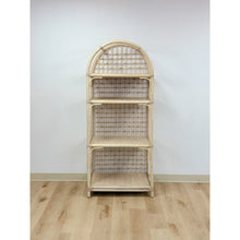 Load image into Gallery viewer, Vintage Arched Blonde Rattan Lattice Etagere Coastal Boho Hollywood Regency