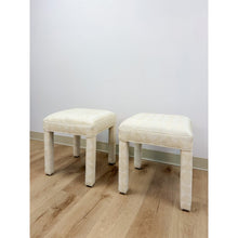 Load image into Gallery viewer, Milo Baughman Style White Parsons Upholstered Stool Pair Vintage MCM Cube