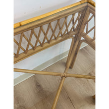 Load image into Gallery viewer, Vintage Coastal Wicker Rattan Console Table Woven Lattice Glass Top Beige Boho