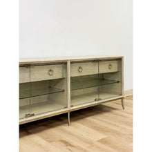 Load image into Gallery viewer, Modern American Drew Corsica Painted Gray Console Credenza Glass Doors Coastal