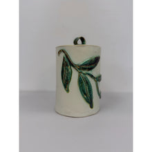 Load image into Gallery viewer, Studio Pottery Jar Lid Vine Leaf Design Handcrafted Ceramic Cookie Jar