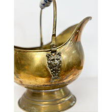 Load image into Gallery viewer, Antique Brass and Blue Porcelain Coal Scuttle Helmet Form Early 20th Century