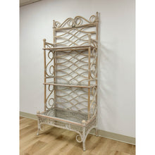 Load image into Gallery viewer, Vintage Etagere Henry Link Rattan Whitewash Three-Tier Glass Shelves Coastal