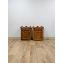 Load image into Gallery viewer, Pair of Rustic Pine Nightstands Drawer Arched Cabinet Door Scalloped European