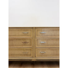 Load image into Gallery viewer, Vintage MCM Gray Washed Blonde Dresser Six Drawer With Metal Handles