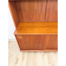 Load image into Gallery viewer, MCM Teak 2 Piece China Cabinet Sliding Doors Shelves Vintage Buffet Storage
