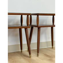 Load image into Gallery viewer, Vintage End Tables MCM Atomic Two-Tier Wood Laminate Pair Retro Accent
