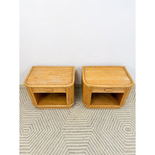 Load image into Gallery viewer, Pair of Blonde Ribbed Pencil Reed Rattan Nightstands Coastal Hollywood Regency