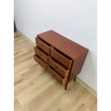 Load image into Gallery viewer, MCM Style Six Drawer Chest Brown Wood Petite Storage for Entryway or Sofa