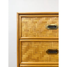 Load image into Gallery viewer, Dixie Parquet Inlay Tall Chest of Drawers Brass Detail Coastal Hollywood Regency