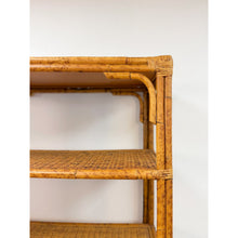 Load image into Gallery viewer, Vintage Coastal Hollywood Regency Tortoise Bamboo Shelf, Wicker Shelving