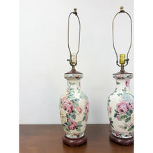 Load image into Gallery viewer, Floral Chinoiserie Lamps Pair Vintage Off White Pink Accent Asian Table Lamp