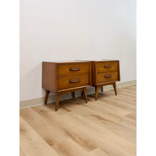 Load image into Gallery viewer, Vintage United MCM Nightstands Collectible Retro Walnut Bedside Tables w Drawers