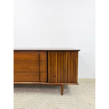 Load image into Gallery viewer, Rare United Furniture MCM Long Dresser Intricate Wood Pulls Vintage Lowboy