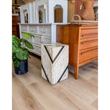 Load image into Gallery viewer, Black White Tessellated Stone Side Table Geometric Pedestal Vintage