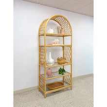Load image into Gallery viewer, Vintage Arched Rattan Wicker Bamboo Shelf Hollywood Regency Coastal 5 shelves